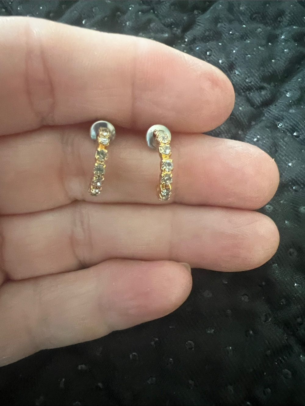 Gold Plated Channel Set Half Hoop Earrings Classic